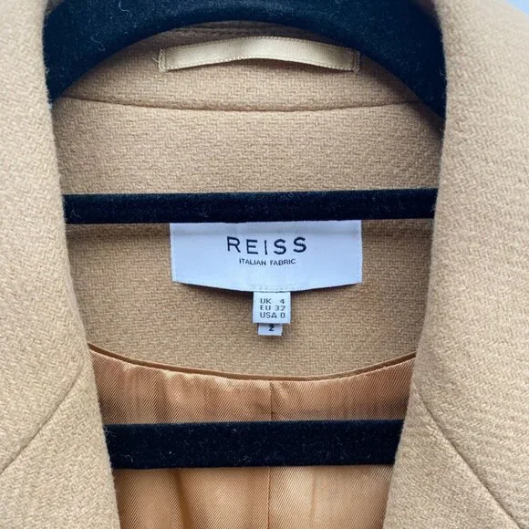NWOT REISS Harlow Wool Blend Double Breasted Coat - Camel Size 0 (XS)